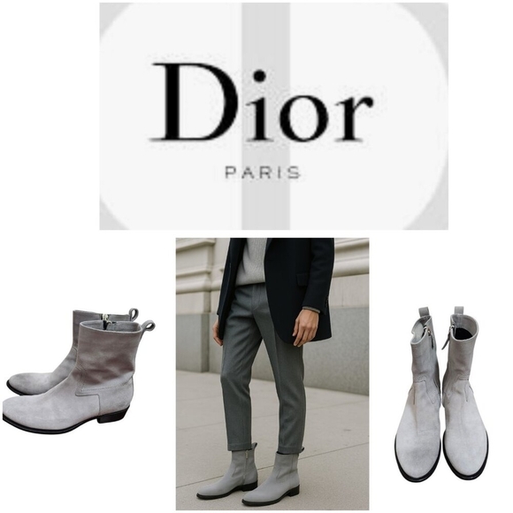 Dior Homme Suede Ankle Men's Gray Suede Mid-Calf Boots Size US 12 / EU 46 - Picture 1 of 15